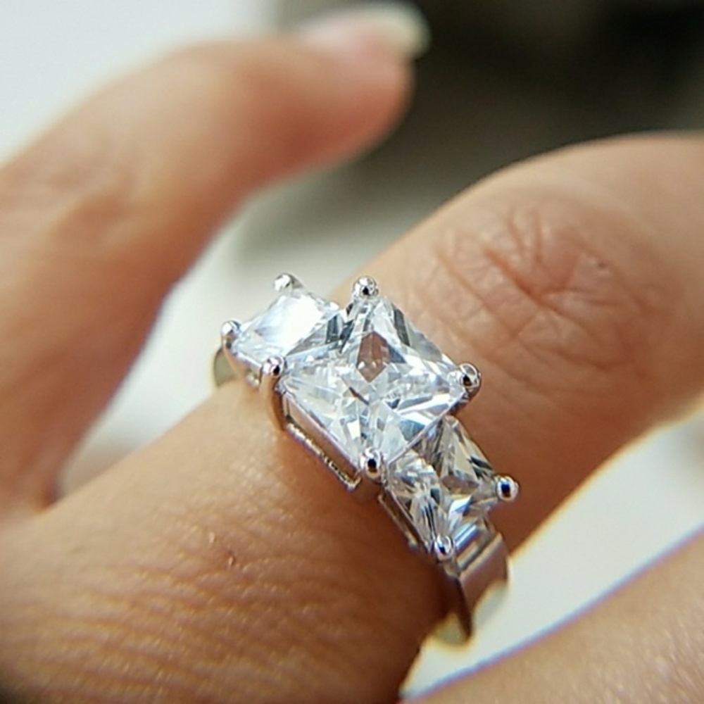 3 stone Princess Engagement Ring sizes 5 6 7 8 9